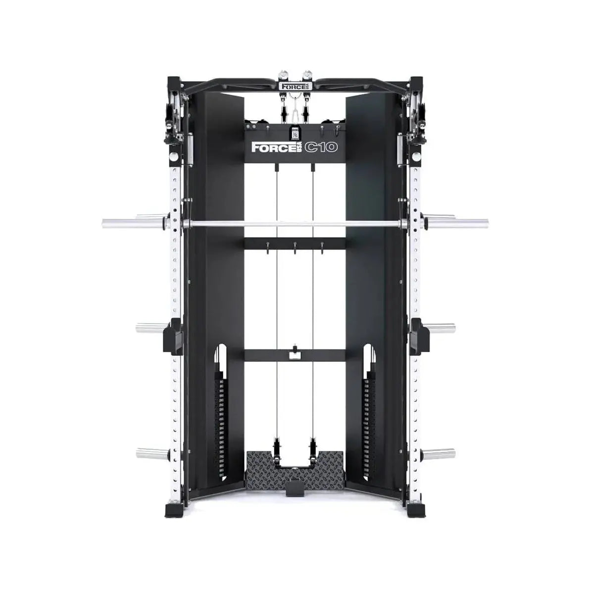 Force USA C10 All-In-One Trainer featuring Power Rack, Smith Machine, and Cable Pulley System.
