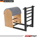 "Elina Pilates Ladder Barrel with a sturdy steel base for professional Pilates training."

