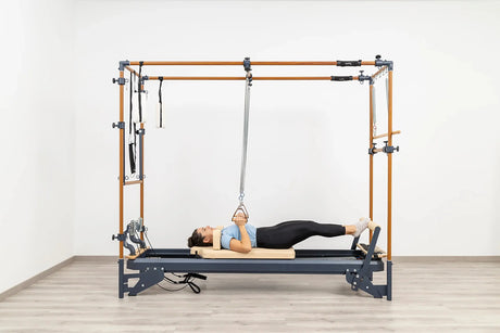  HEGREN Leather Wood Handles designed for Pilates equipment, featuring durable leather straps and smooth wooden grips.