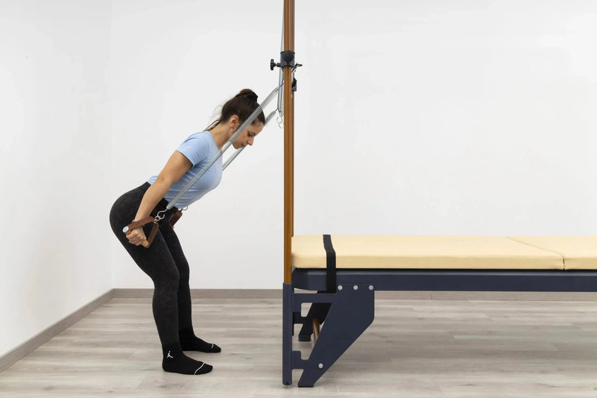  HEGREN Leather Wood Handles designed for Pilates equipment, featuring durable leather straps and smooth wooden grips.