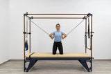  HEGREN Leather Wood Handles designed for Pilates equipment, featuring durable leather straps and smooth wooden grips.