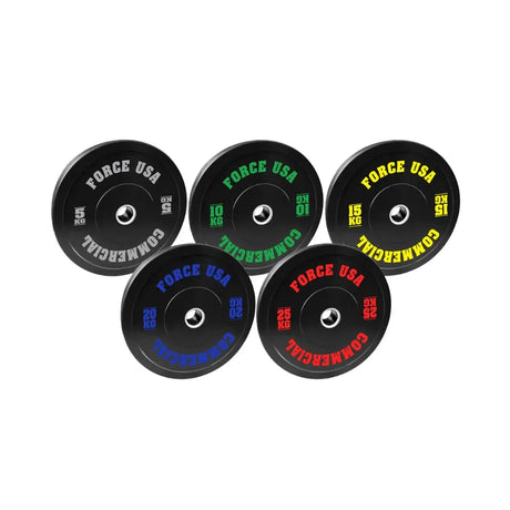 Force USA Ultimate Training Bumper Plate 5kg – black weight plate with white lettering, 450mm diameter.
