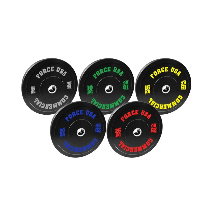 Force USA Ultimate Training Bumper Plate 5kg – black weight plate with white lettering, 450mm diameter.
