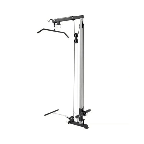 Force USA PT V2 Power Rack with integrated lat pulldown and low row attachment, featuring a sturdy steel frame and adjustable components.

