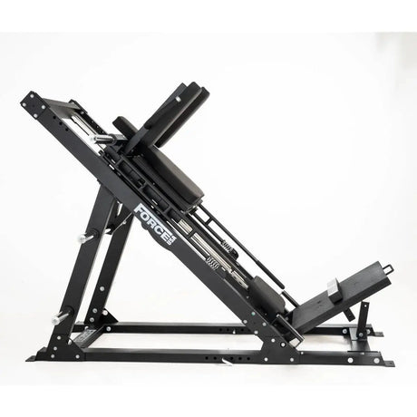 Force USA Ultimate V2 Leg Press Hack Squat Combo showcasing leg press, hack squat, reverse hack squat, and calf raise functionalities.