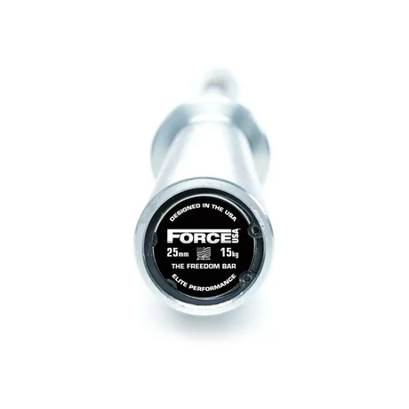 Force USA Freedom Barbell 15 kg – 2.10 m long, chrome-plated Olympic bar with a 25 mm grip diameter and deep knurling.
