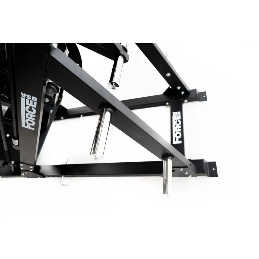 Force USA Ultimate V2 Leg Press Hack Squat Combo showcasing leg press, hack squat, reverse hack squat, and calf raise functionalities.