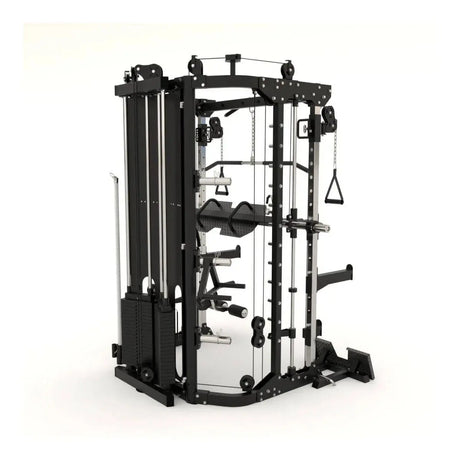 Force USA G12™ All-In-One Trainer showcasing power rack, Smith machine, and dual weight stacks.