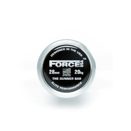 Force USA The Gunner Olympic Bar – 2.20m long, black barbell with silver sleeves and precise knurling.
