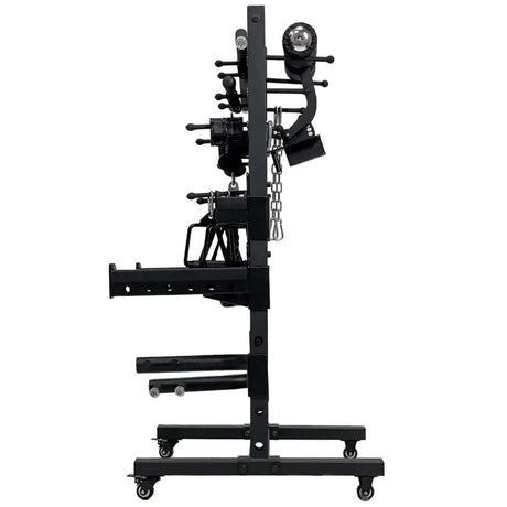 Force USA Base Storage Rack – versatile storage rack with pegboard design and transport wheels.
